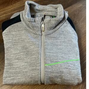 ICE BREAKER 100% New Zealand Merino Wool Grey & Black 3/4 Zip Sweater L